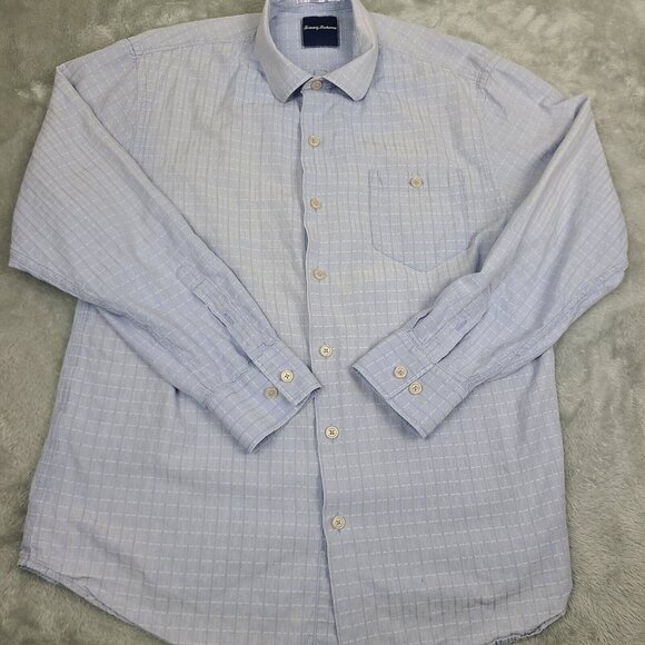 Tommy Bahama Shirt Mens Large Blue Silk Cotton Button Up‎ Short Sleeve Pocket - Picture 1 of 6